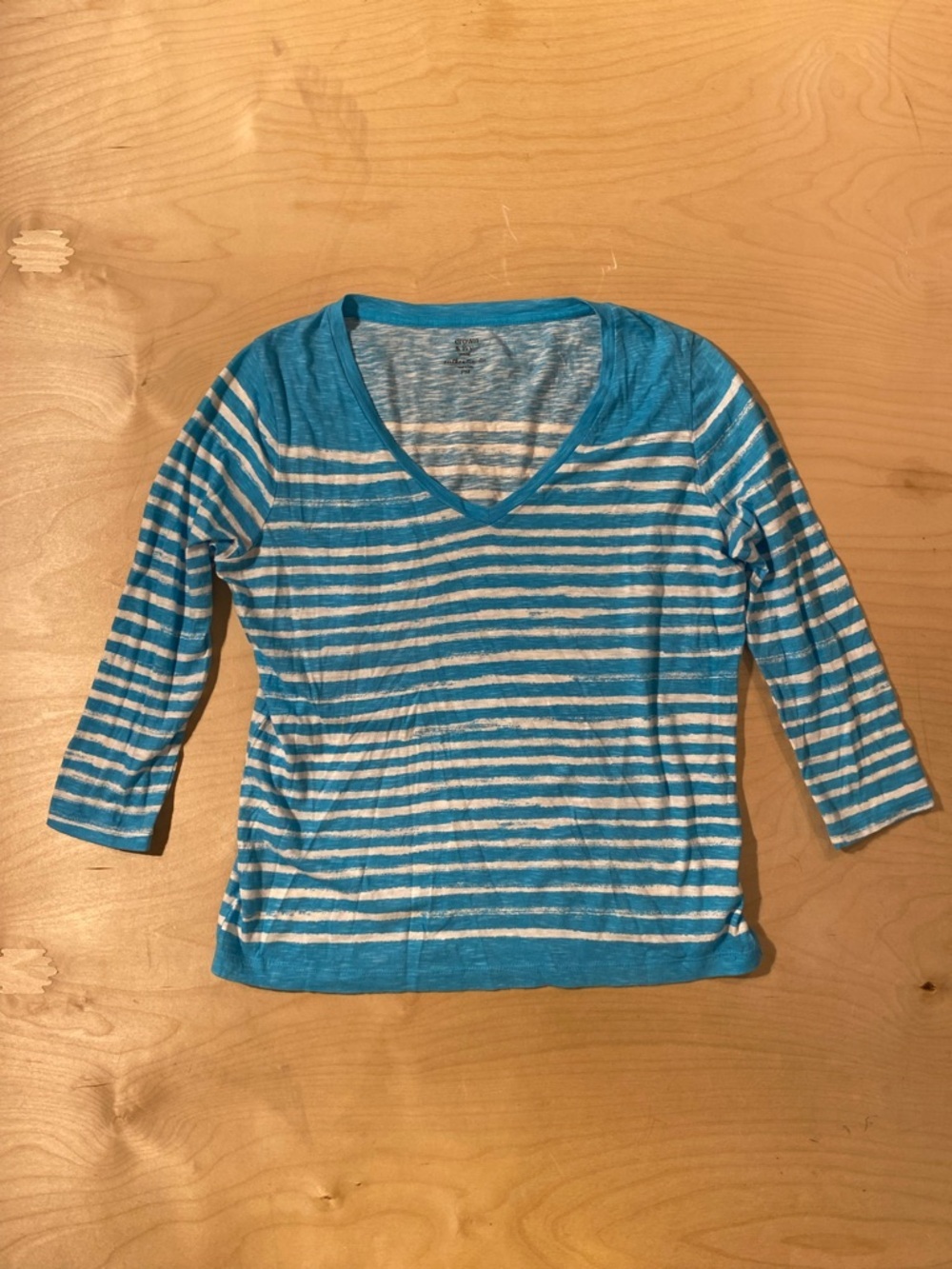 crown & ivy Petite Striped Tee in Aqua and White PM (QY)